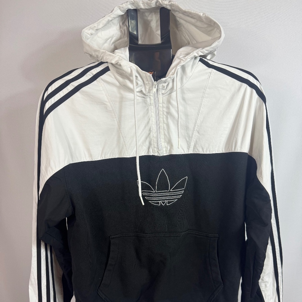 Adidas Originals Trefoil Hoodie Black White Men’s Medium 3 Stripe Pullover - Picture 1 of 7
